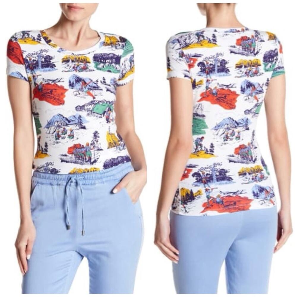 LOVE Moschino Women's‎ Camping Printed Crew Neck Short Sleeve T-Shirt NEW